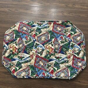 Vintage Handmade 80's-90's Handmade Quilted Christmas Placemats, Set Of 4